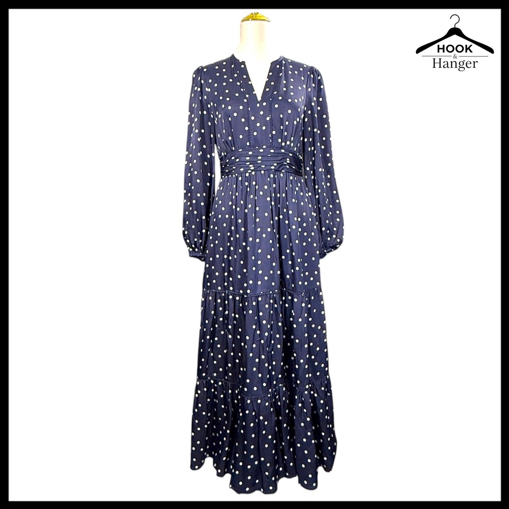 Boden‎ Pippa Navy White Polka Dot Maxi Dress 6 R Spring Wedding Guest Graduation - Picture 2 of 16